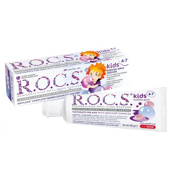 Rocs Kids Balon Sakızı Tadında 4-7 Yaş Florürsüz Diş Macunu 45 ml