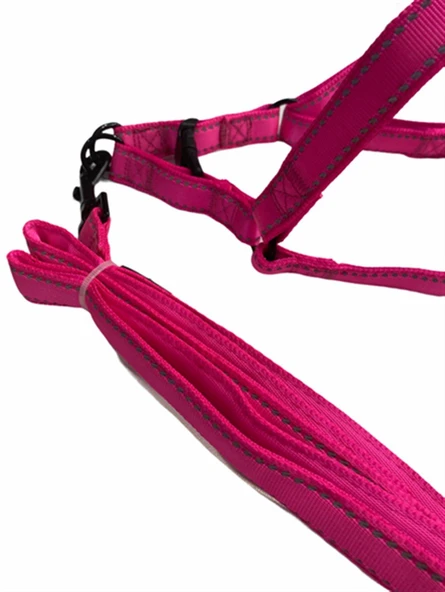 Neon Pembe Fosforlu Göğüs ve Gezdirme Tasma Seti (göğüs 55-70 cm) ürün görseli