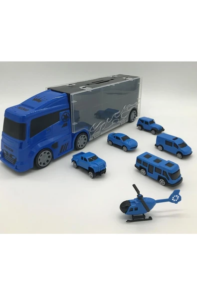 King Toys 6 Mini Araç ve Taşıyıcı Kamyon Mavi Lal 2015 - Mavi Renk