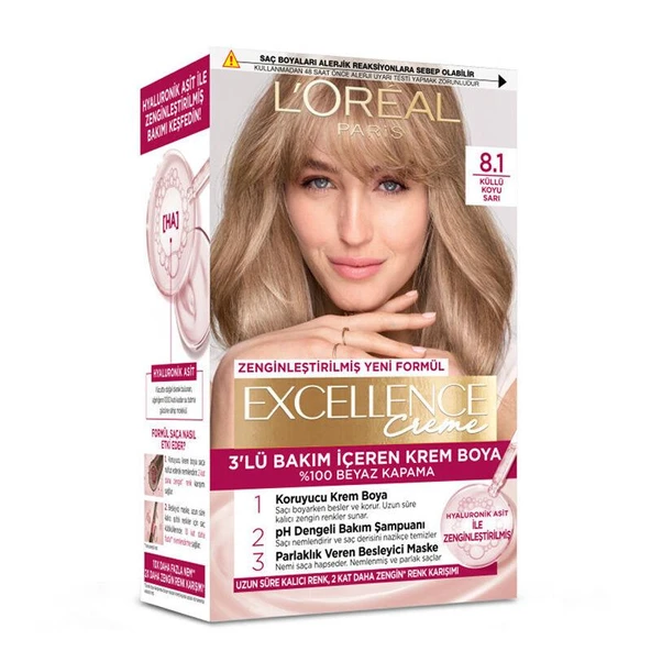 Loreal Excellence Creme Saç Boyası 8.1 Küllü Koyu Sarı