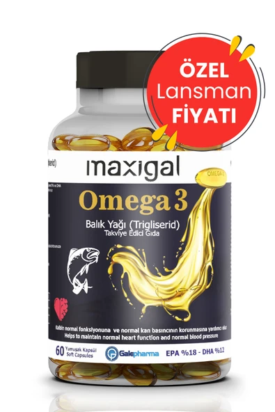 Maxigal Omega 3 Balık Yağı, 60 Yumuşak Kapsül, EPA%18 - DHA%12