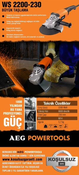 AEG WS 2200-230 2200 W 230 mm Büyük Taşlama Makinesi - 2