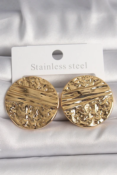 Pirinç Gold Renk İşlemeli Daire Plaka Model Kadın Küpe - EBJ250207W31199 ürün görseli