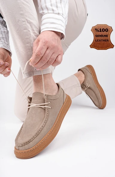 Muggo SANCHEZ Klasik Hakiki Deri Günlük Ortopedik Bağcıklı Erkek Casual Ayakkabı