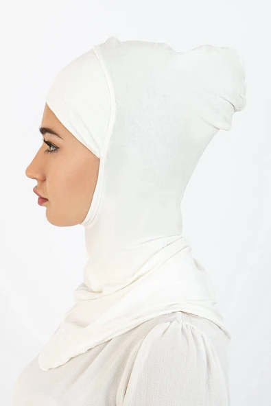 Boyunluklu Hijab Bone Beyaz 03 Ebhb-st224 - 3