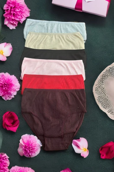 Kadın Yüksek Bel Kaşkorse Fitilli Pamuklu Bato Külot Karışık Renk 3'lü Set - 3