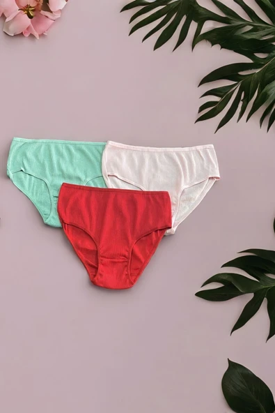 Kadın Yüksek Bel Kaşkorse Fitilli Pamuklu Bato Külot Karışık Renk 6'lı Set - 4