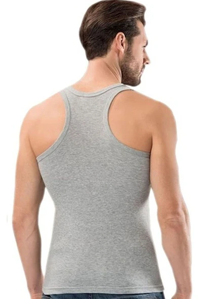 Erkek Pamuklu 3'lü Gri Sporcu Atlet ve 3'lü Gri Boxer 6 Parça Set - 3