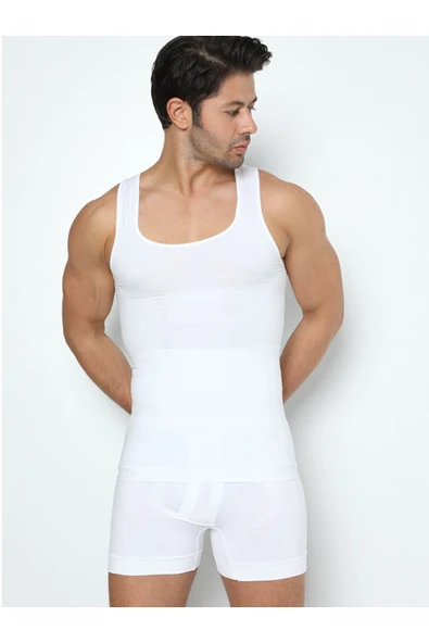 Erkek Beyaz Slim N Lift Tipi  Göbek Korsesi Baklava Tipi Atlet - 4