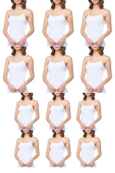 Kadın Beyaz İp Askılı Pamuklu Atlet 12'li Set