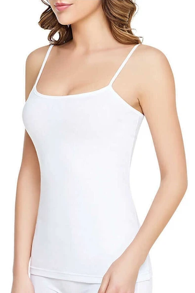 Kadın Beyaz İp Askılı Pamuklu Atlet 12'li Set - 3