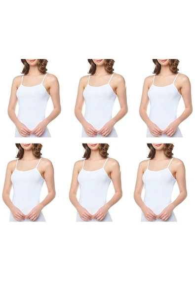Kadın Beyaz İp Askılı Pamuklu Atlet 6'lı Set