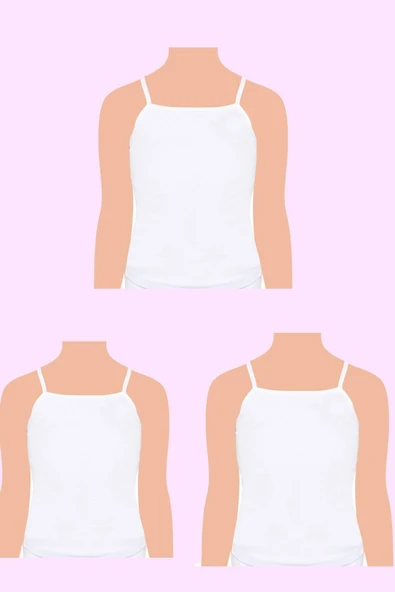 Kız Çocuk Pamuklu Penye İp Askılı Atlet 6'lı Paket Beyaz - 3