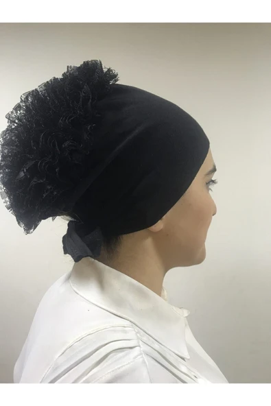 Fırfırlı Bone Önü Dikişsiz (Siyah) - 2