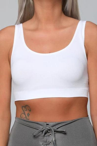 Kadın Pedli Kalın Askılı Crop Büstiyer Siyah Beyaz 2'li Set - 4