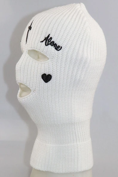 Beyaz Kılıç Nakışlı 3 Gözlü Unisex Kar Maskesi - 2