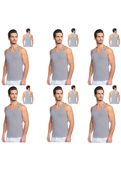 Erkek Pamuklu 6'lı Gri Sporcu Atlet ve 6'lı Gri Boxer 12 Parça Set - 2