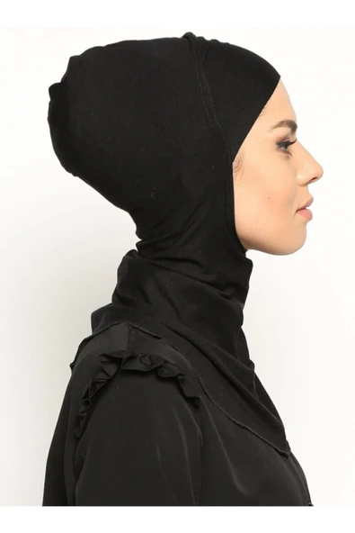 Boyunluklu Hijab Bone - Siyah - - 4
