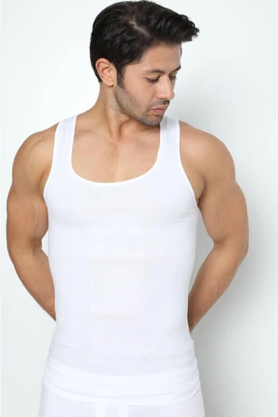 Erkek Beyaz Slim N Lift Tipi  Göbek Korsesi Baklava Tipi Atlet - 2