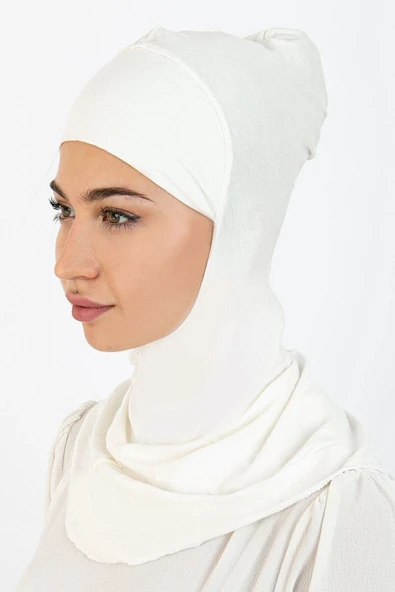 Boyunluklu Hijab Bone Beyaz 03 Ebhb-st224 - 2
