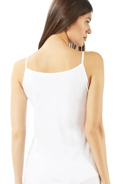 Kadın Beyaz İp Askılı Pamuklu Atlet 12'li Set - 4