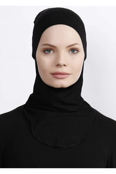 Kadın Tesettür Siyah Boyunluklu Bone - 2