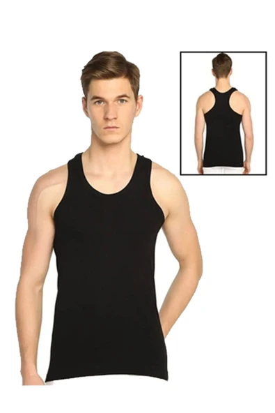 Erkek Pamuklu 6 Adet Siyah Sporcu Atlet 6'lı Set - 3