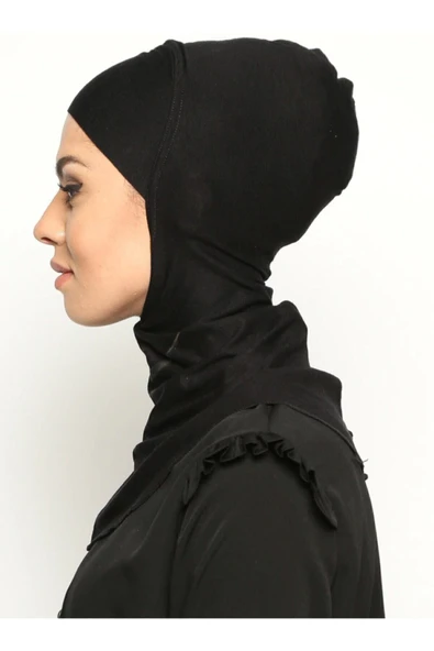 Boyunluklu Hijab Bone - Siyah - - 2