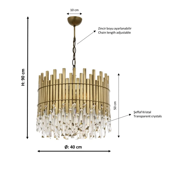 Avonni Av-60162-e40 Eskitme Kaplama Klasik Avize E27 Metal Kristal 40cm - 2