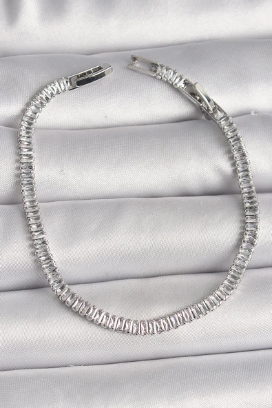 Pirinç Gümüş Renk Zirkon Taşlı Su Yolu Model Kadın Bileklik - EBJ250207W31170 ürün görseli