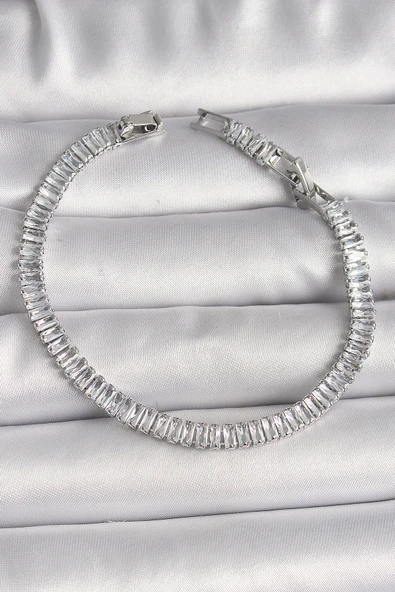 Pirinç Gümüş Renk Zirkon Taşlı Su Yolu Model Kadın Bileklik - EBJ250207W31171 ürün görseli