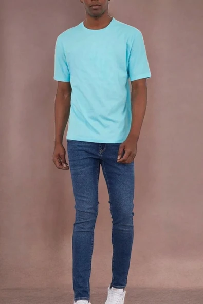 Unisex Turkuaz Basic T-shirt - 3