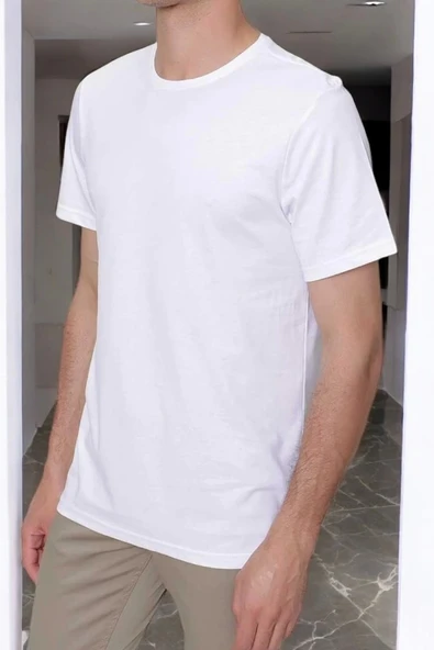 Unisex Beyaz Basic T-shirt - 2
