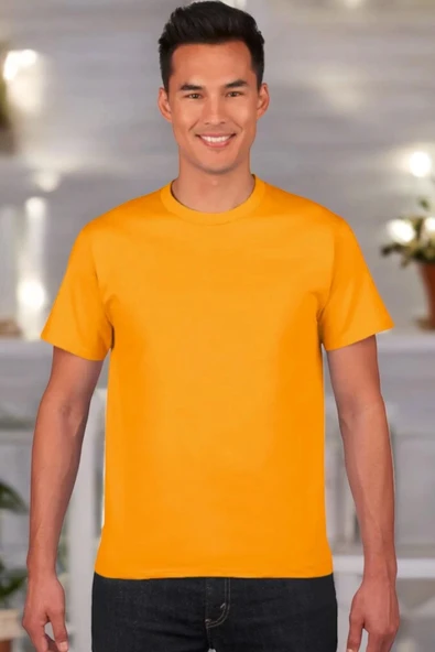 Unisex Sarı Basic T-shirt - 2