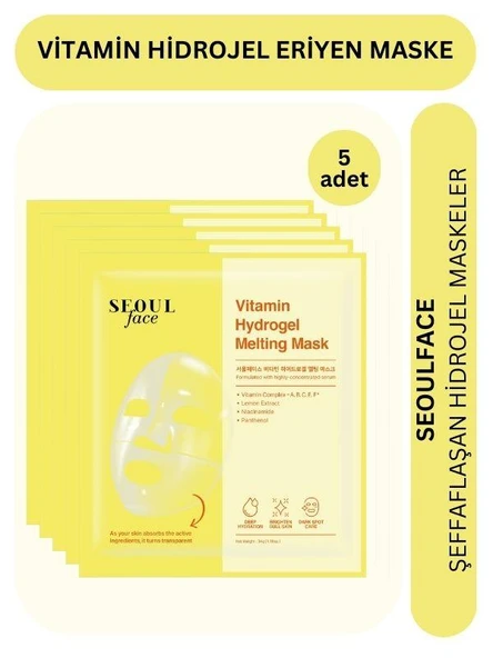 Dermal Seoulface Vitamin Hydrojel Şeffaflaşan Eriyen Maske 34g 5 Adet
