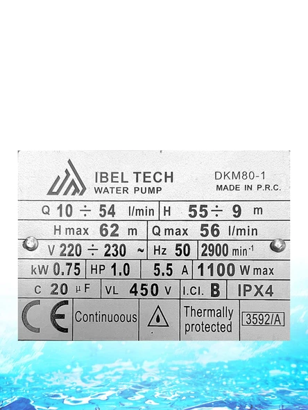 Germany Style İbeltech DKM-80-1 0.75 KW Gerçek 1 HP 1" Bakır Hidrofor Sistem Su Pompa Motoru - 4