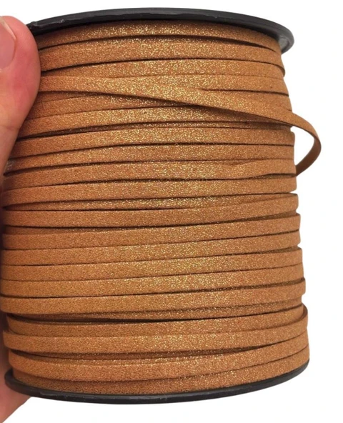 Çanta Aksesuar 4 mm Simli Gold Renk Suni Deri İp 5 Metre