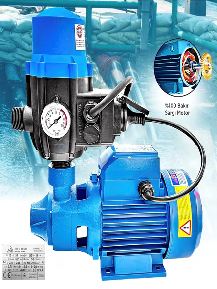 Germany Style İbeltech DKM-80-1 0.75 KW Gerçek 1 HP 1" Bakır Hidrofor Sistem Su Pompa Motoru - 3