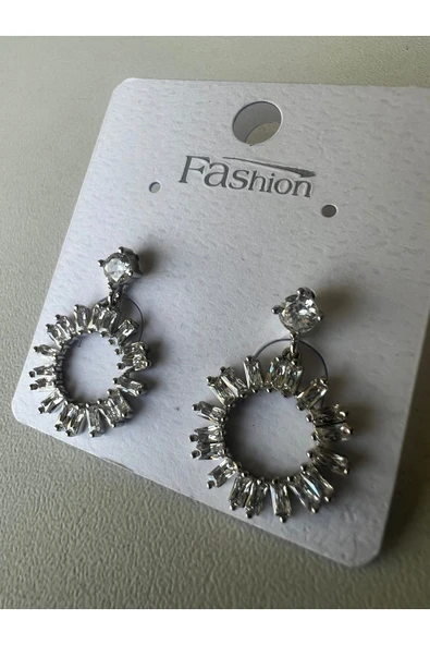 FULL ZİRKON TAŞ ABİYE HALKA SALLANTILI ÇELİK KÜPE - Resim 3