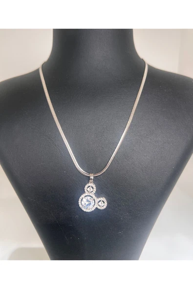 SİLVER MİCKEY MİNİ MODEL EZME İTALYAN ZİNCİR ZİRKON TAŞ ÇELİK KOLYE - Resim 2