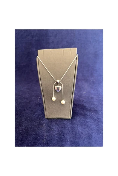 SİLVER BEYAZ İNCİLİ KALP DETAY ÇELİK BİLEKLİK BİLEZİK - Resim 3