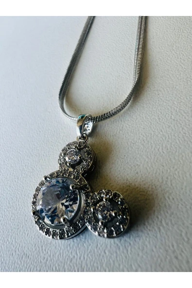 SİLVER MİCKEY MİNİ MODEL EZME İTALYAN ZİNCİR ZİRKON TAŞ ÇELİK KOLYE - Resim 3