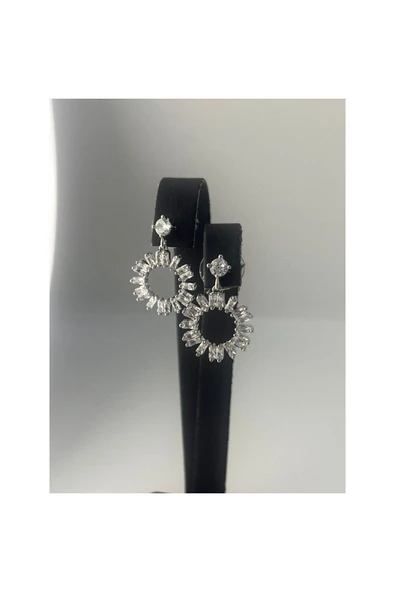 FULL ZİRKON TAŞ ABİYE HALKA SALLANTILI ÇELİK KÜPE - Resim 2