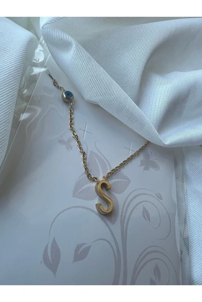 GOLD S HARF NAZAR ÇELİK KOLYE