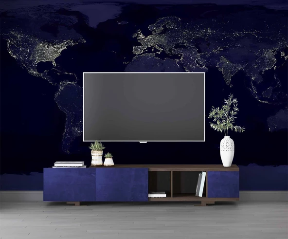 Gece Işıklarıyla Dünya Haritası Duvar Kağıdı - Resim 3