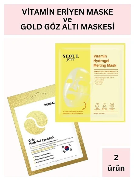 Dermal Vitamin Hydrojel Şeffaflaşan Eriyen Maske 34g ve Gold Göz Maskesi Set