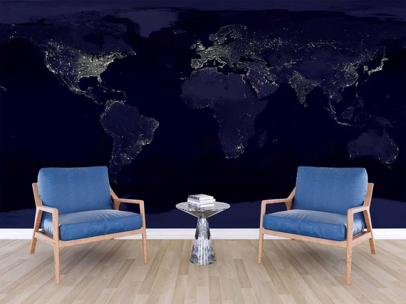 Gece Işıklarıyla Dünya Haritası Duvar Kağıdı - Resim 5