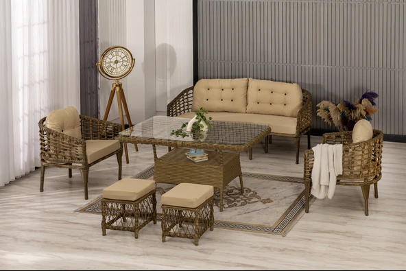 Btk Concept Faralya 3'lü Bahçe Ve Balkon Takımı Açık Gri 3+1+1 Masalı