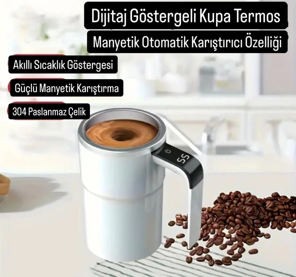 Otomatik Karıştırıcı Kupa Termos Bardak Dijital Sıcaklık Göstergeli Şarjlı - 3