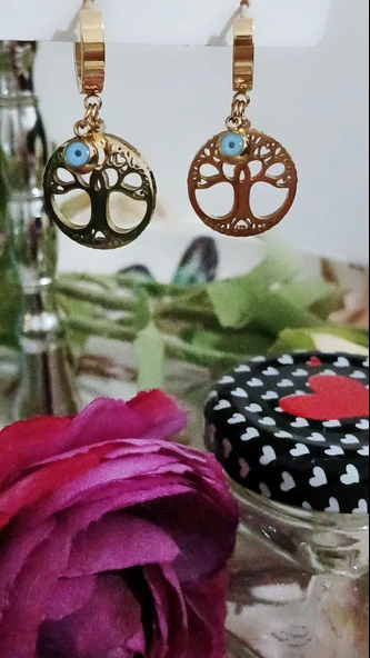 Nazar Boncuklu Hayat Ağacı Küpe - 2